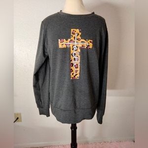 "Faith"world sweater sweatshirt Gray Long sleeve comfortable wear size XL